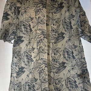 Men's Leaf Print Shirt - Black and Cream